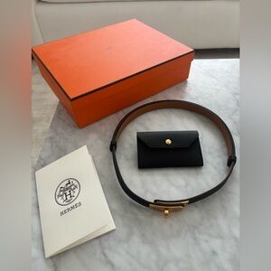 Hermès Kelly Black Leather Belt with Gold Buckle